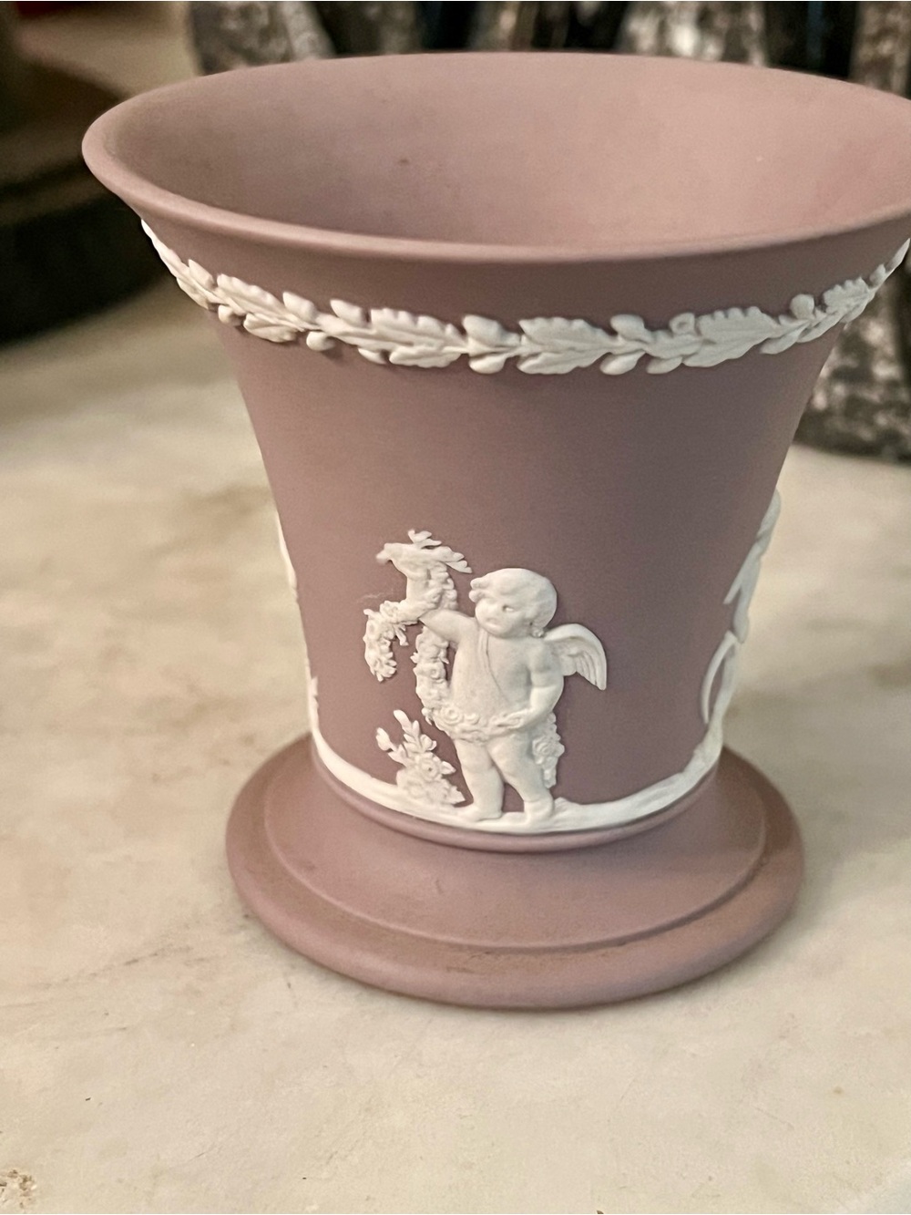 Wedgwood Lilac Jasperware Four Seasons Cupids Cherubs Goblet Vase Pot (c.1980)